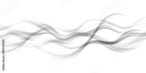 Graceful grey waves gently flowing across a pristine white background, showcasing abstract elegance