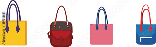 Minimal flat handbags and backpack icons collection for fashion accessory illustration