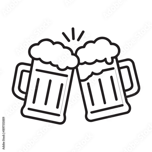 Two beer mugs clinking in a toast, celebrating good times