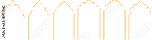 Islamic Arch Window Set, Ornate Arabic Door Frames for Ramadan Design