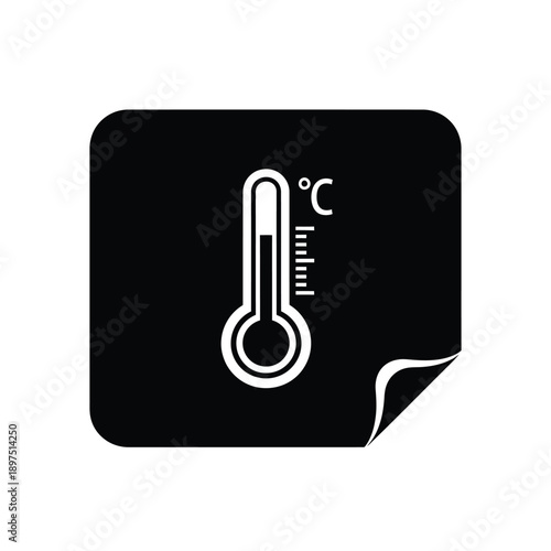 A black square sticker with a white celsius thermometer icon on it