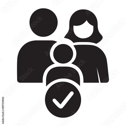 Family icon with a checkmark, indicating family approval or selection