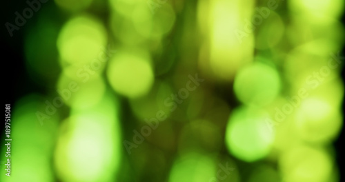 Bokeh light. Green lens flare. Defocused yellow vibrant color round texture glimmer optical visual reflection on abstract art background.