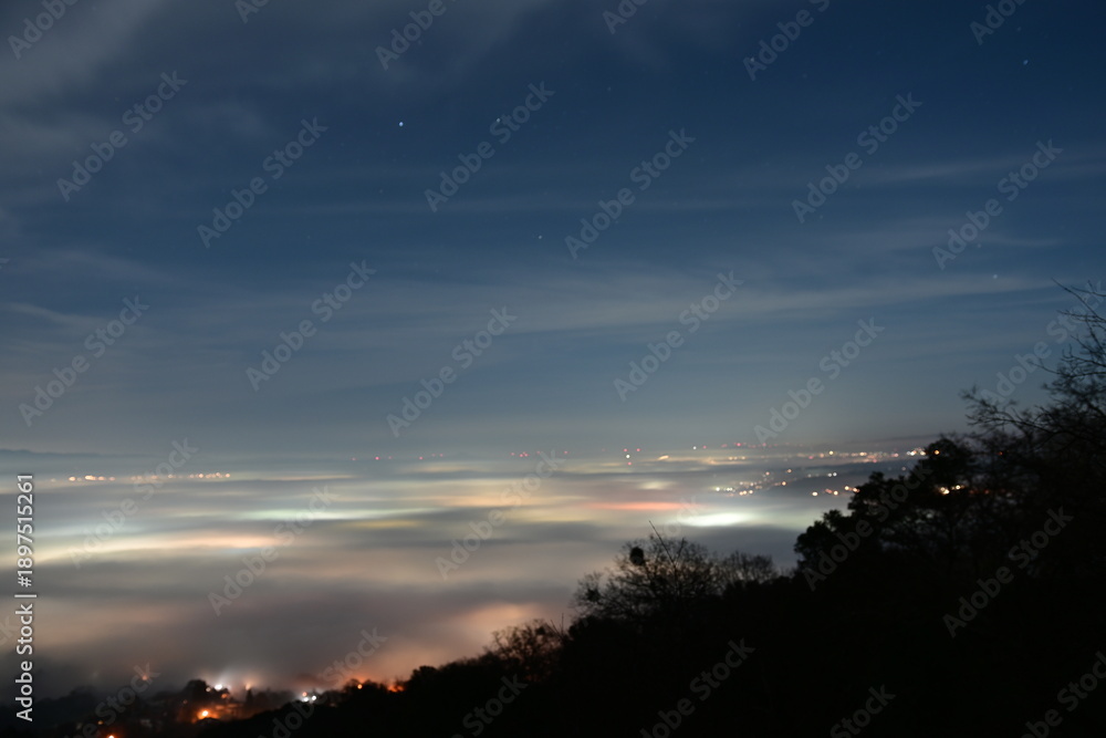 Fototapeta premium city light shinning through the night fog