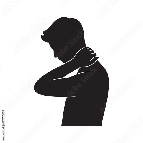 Silhouette of a man with his hand on his aching neck