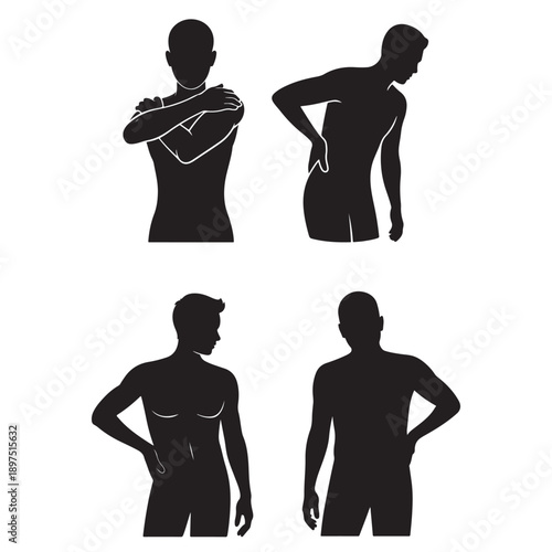 Four silhouettes of men showing different body pains