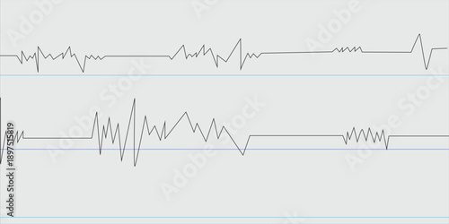 Set of seismic waves oscillation earthquake waveform with random frequency and amplitude, vector seismogram recording the vibrations of the earth.
