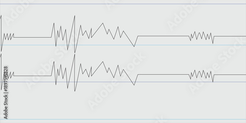 Set of seismic waves oscillation earthquake waveform with random frequency and amplitude, vector seismogram recording the vibrations of the earth.