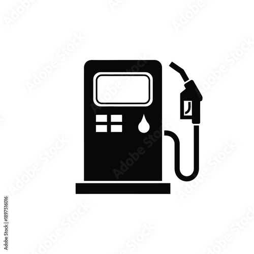 A black and white icon of a gas pump with nozzle