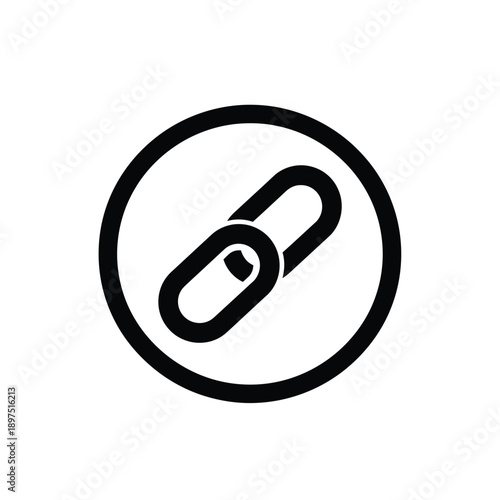 Black icon of a paperclip in a circle symbolizing office supplies and stationery items