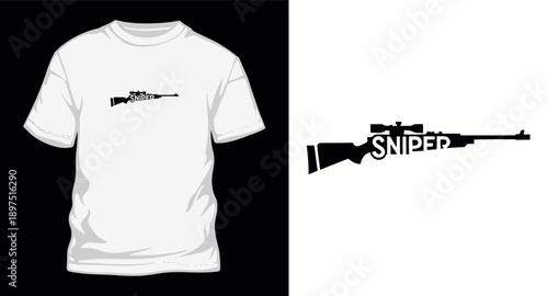 Sniper t-shirt design with rifle graphic and sniper word integrated into the weapon vector