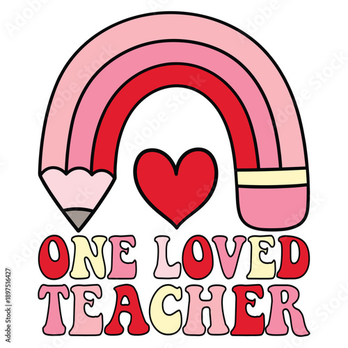 Beloved Teacher Pencil Rainbow Heart T-shirt Design