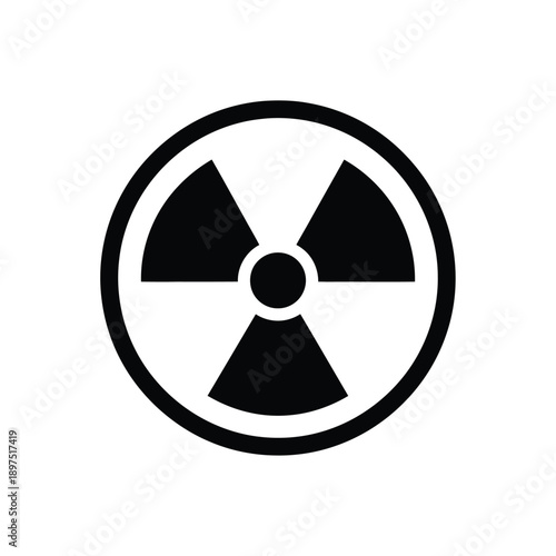 Radioactive symbol on a white circular background with black color