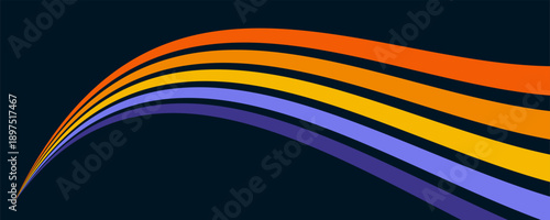 Abstract background of rainbow groovy Wavy Line design in 1970s Hippie Retro style. Vector pattern ready to use for cloth, textile, wrap and other.