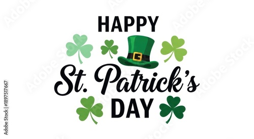 Happy st patrick's day wishes with shamrocks and leprechaun hat