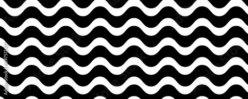 Copacabana sidewalk or calcada pattern. Famous beach promenade in Rio de Janeiro. Brasilian symbol. Repeating black and white wave texture in Portuguese pavement style. Vector graphic illustration.