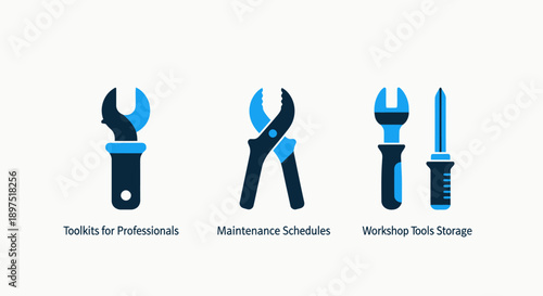 Workshop tool icons: adjustable wrench, pliers, and screwdriver set, representing professional repair and maintenance services.