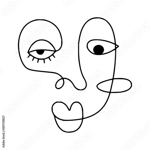 Modern abstract face in continuous line art, a minimalist aesthetic drawing embodying contemporary artistic expression and unique human features