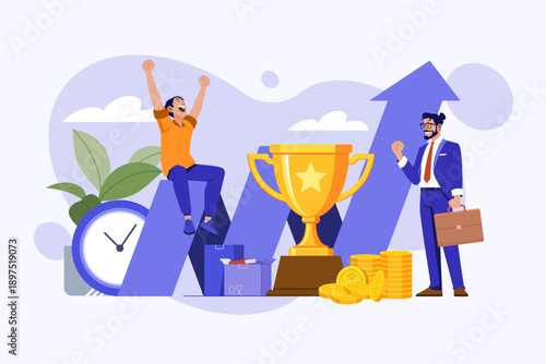 Business Growth and Entrepreneurial Success Celebration Vector