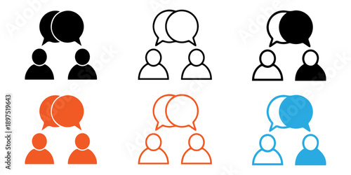 Vector Set of People Communication and Discussion Icons with Speech Bubbles in Different Styles
