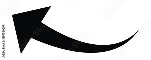Long black curved arrow icon. Black curved arrow icon. Long arrow icon. Curved arrow on white background. Vector illustration. EPS 10