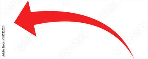 Single long red curve arrow icon vector.  Upward curved arrow icon. Red curved arrow icon isolated on white background. Hand drawn curved arrows for graphic design. Vector illustration.