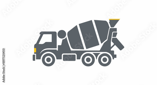 A simple, stylized icon of a concrete mixer truck on a white background