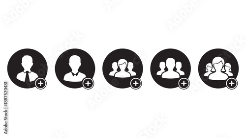 Flat design family growth stages vector illustration with plus icons and circular frames editable scalable