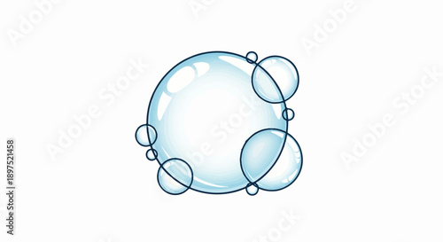 A cluster of shimmering, translucent blue bubbles with dark outlines, appearing light and airy