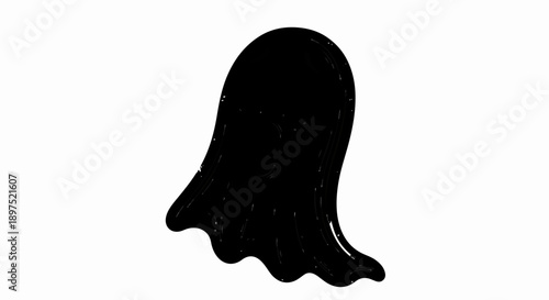 A simple black ghost-like shape with a flowing, wavy bottom edge