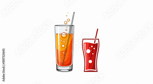 Two refreshing beverages, one orange and bubbly, the other deep red and fizzy