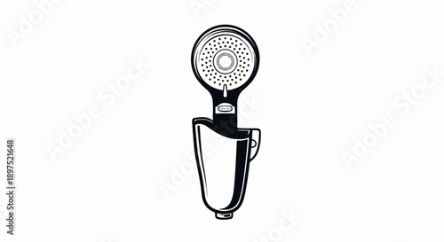 A black and white line drawing of a shower head sitting in a pitcher