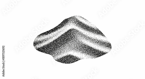 Abstract stippled shape with dark diagonal stripes on white background