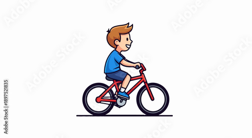 Animated boy happily rides a red bicycle