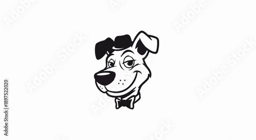 A cartoon dog with a hat and bow tie, looking slyly at the viewer