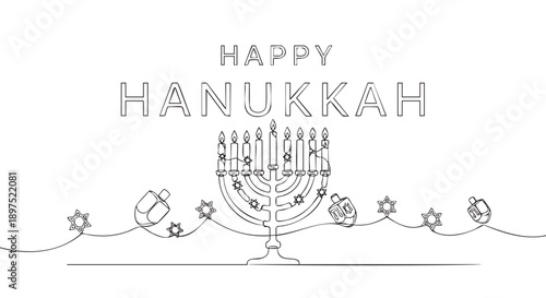 Hand drawn Happy Hanukkah menorah greeting card illustration