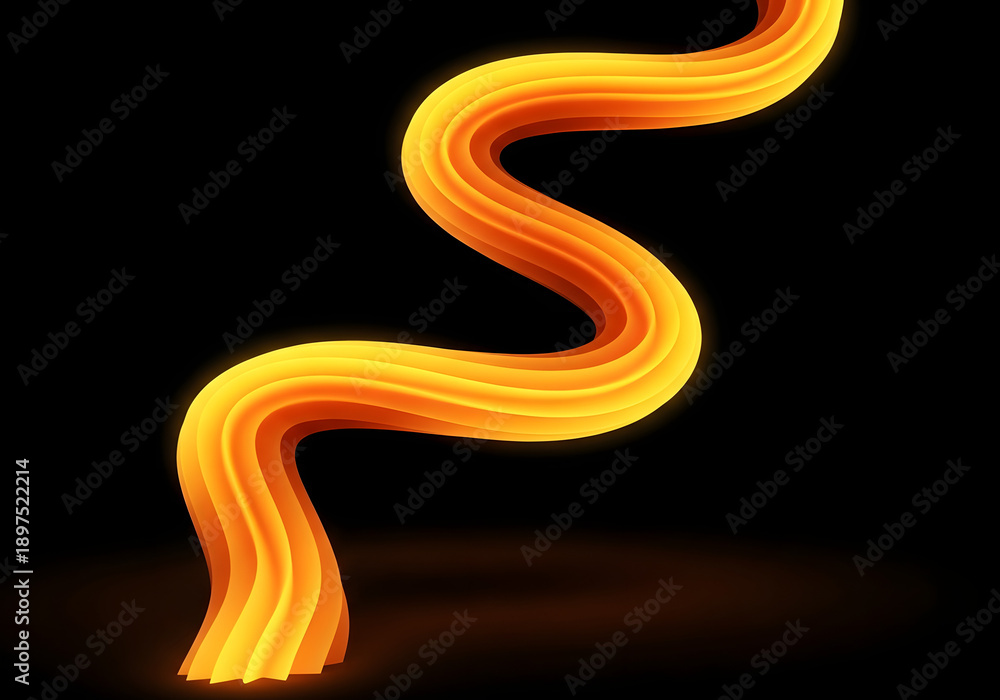 Fototapeta premium Vibrant light effect glowing orange s shaped light trail against dark background