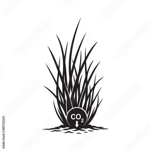 Hand drawn illustration of plant absorbing carbon dioxide from atmosphere