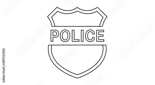 Black and white outline of a police shield with the word police inside