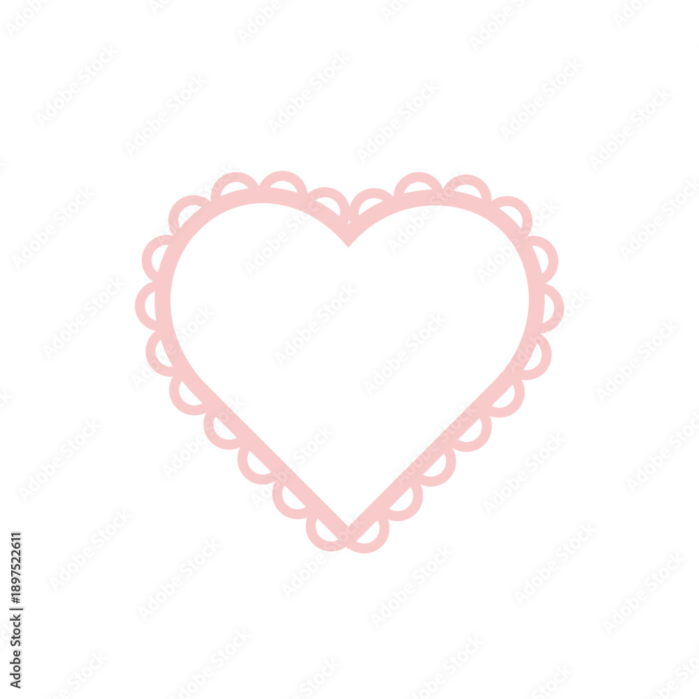 Fototapeta premium Lace Heart Frame in Soft Pink Color Isolated on White Background