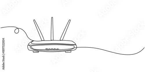 Wi-Fi router line continuous drawing vector. One line Wi-Fi router vector background, Continuous one line drawing of Wi-Fi router,  Continuous outline of Wi-Fi router.pro