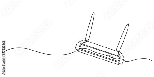 Wi-Fi router line continuous drawing vector. One line Wi-Fi router vector background, Continuous one line drawing of Wi-Fi router,  Continuous outline of Wi-Fi router.pro