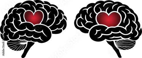 Human Brain with Heart Icon Symbolizing Mental Health and Emotional Care