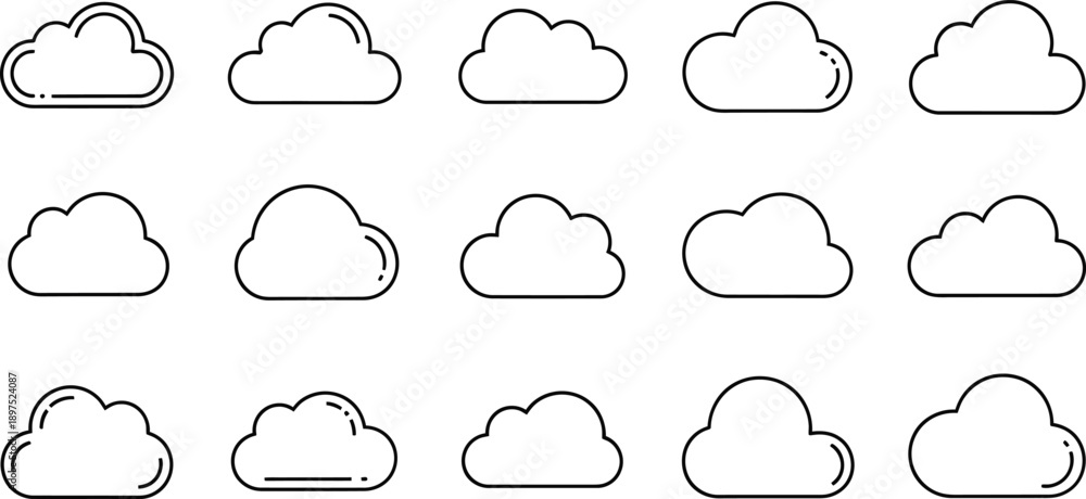 Fototapeta premium Collection of Simple Cloud Icons in Various Shapes and Forms.