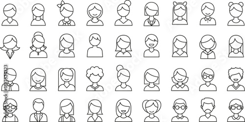 Collection of Simple Line Icons Representing Various Human Profiles and Avatars.