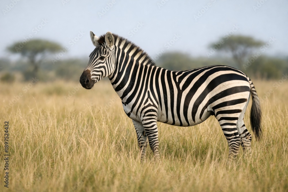 Fototapeta premium Majestic Zebra Stands Proudly in a Golden Grassland