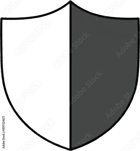 Heraldic shield design with pointed top and gray side for safety symbols protection icons and security branding art work