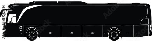 Long distance tourist bus silhouette showing detailed profile of coach vehicle with passenger windows and luggage bay