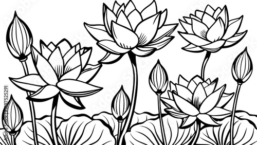 Very beautiful lotus flowers in full bloom gently sway in a summer park breeze, their elegant petals and calm setting expressing balance, purity, and peaceful botanical beauty.