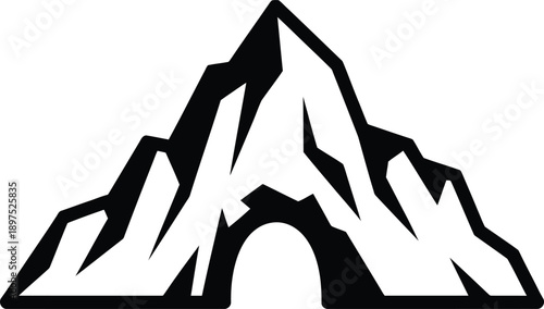 Minimalist black mountain range icon with arch